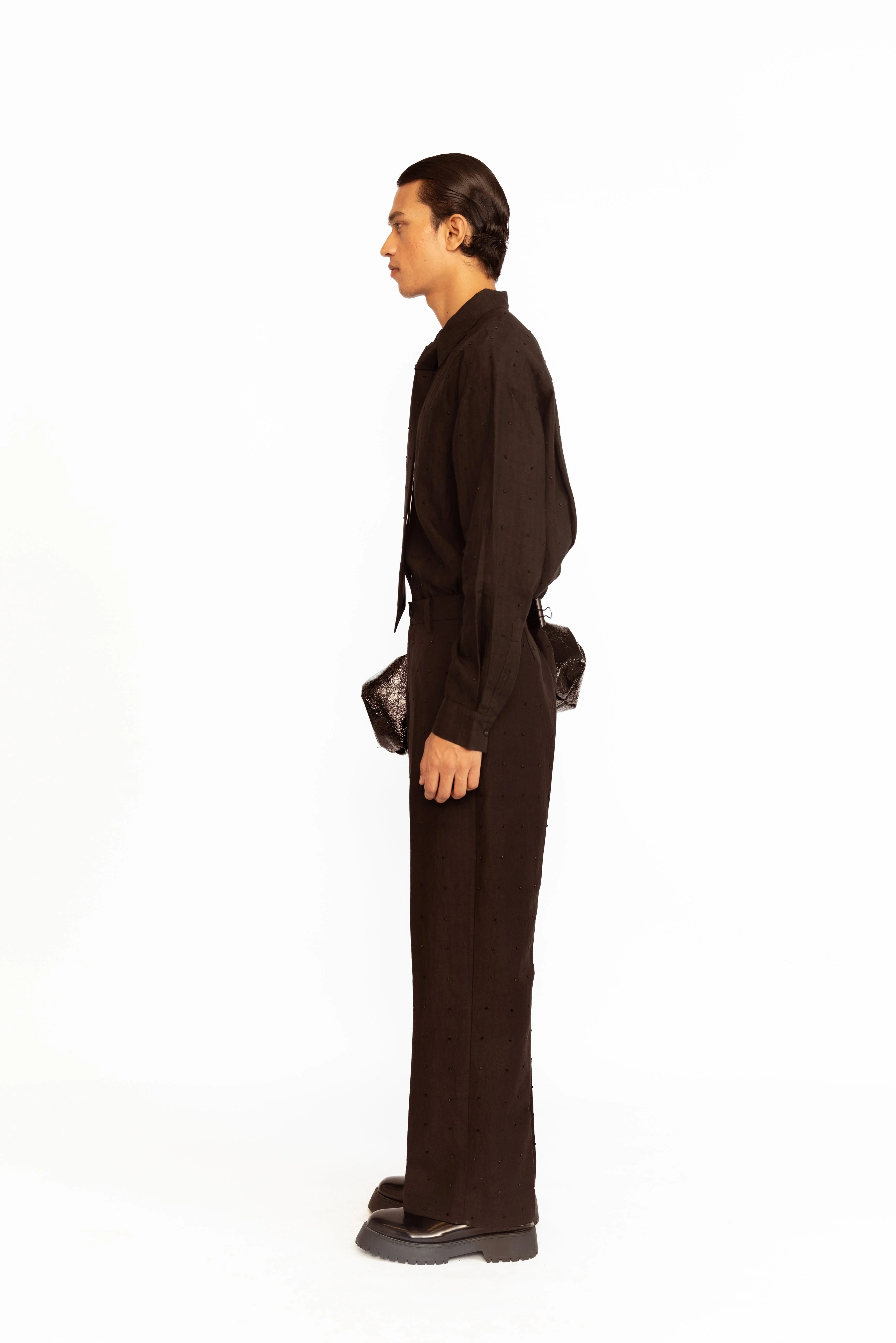 Angus Embroidered Linen Shirt - Black - Image 4