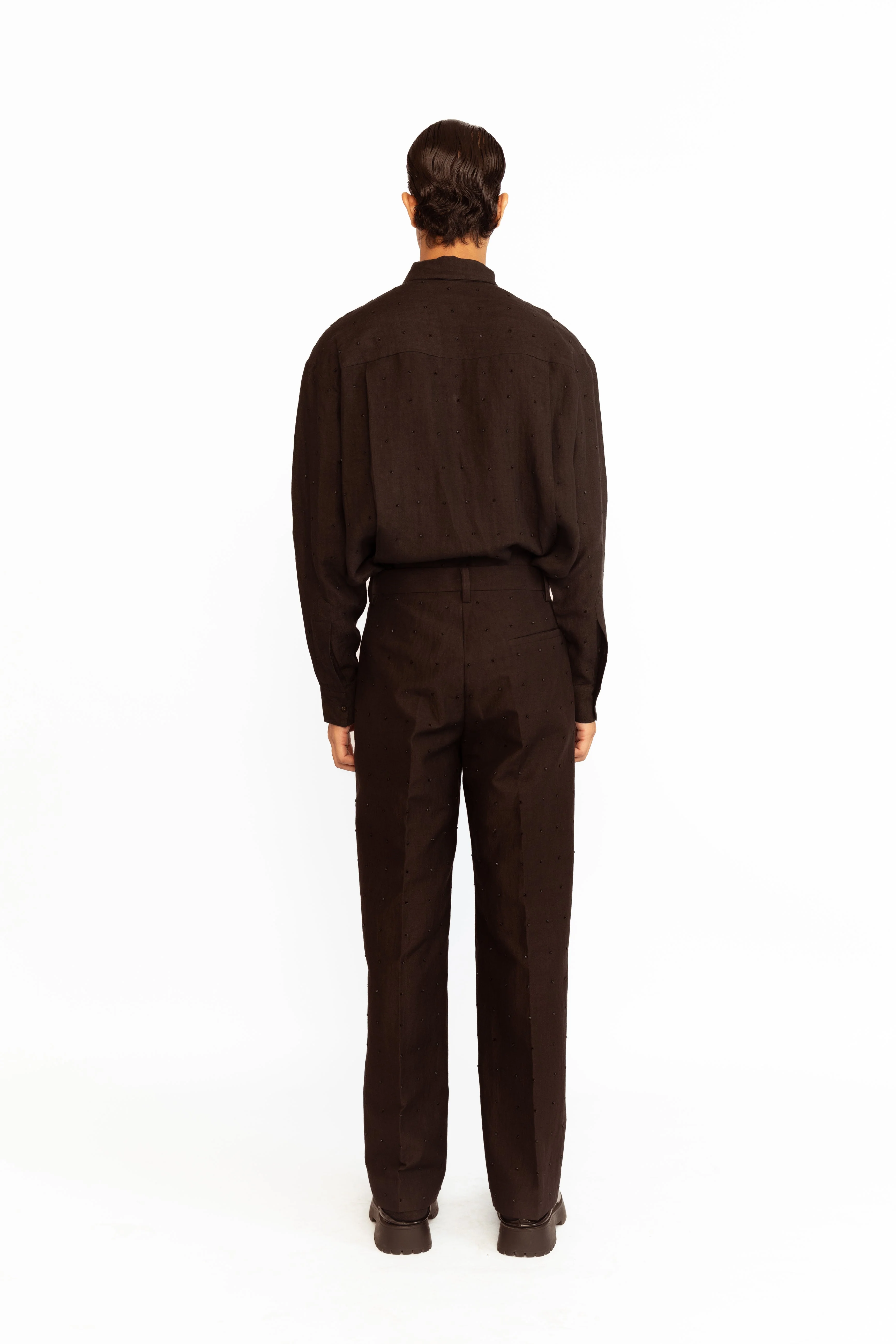 Angus Embroidered Linen Shirt - Black - Image 5