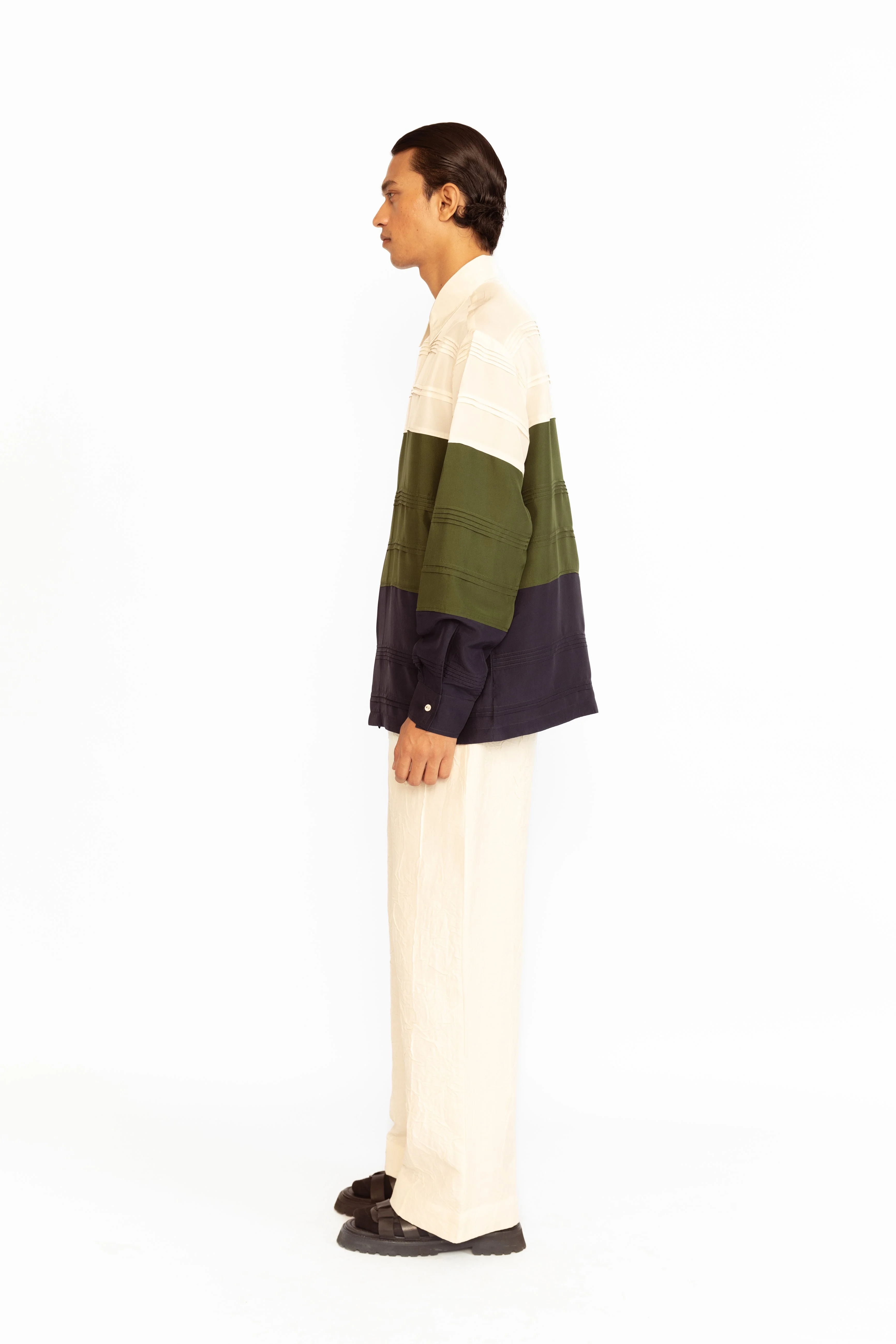 Asher Silk Shirt - Ivory, Olive Green & Navy - Image 4