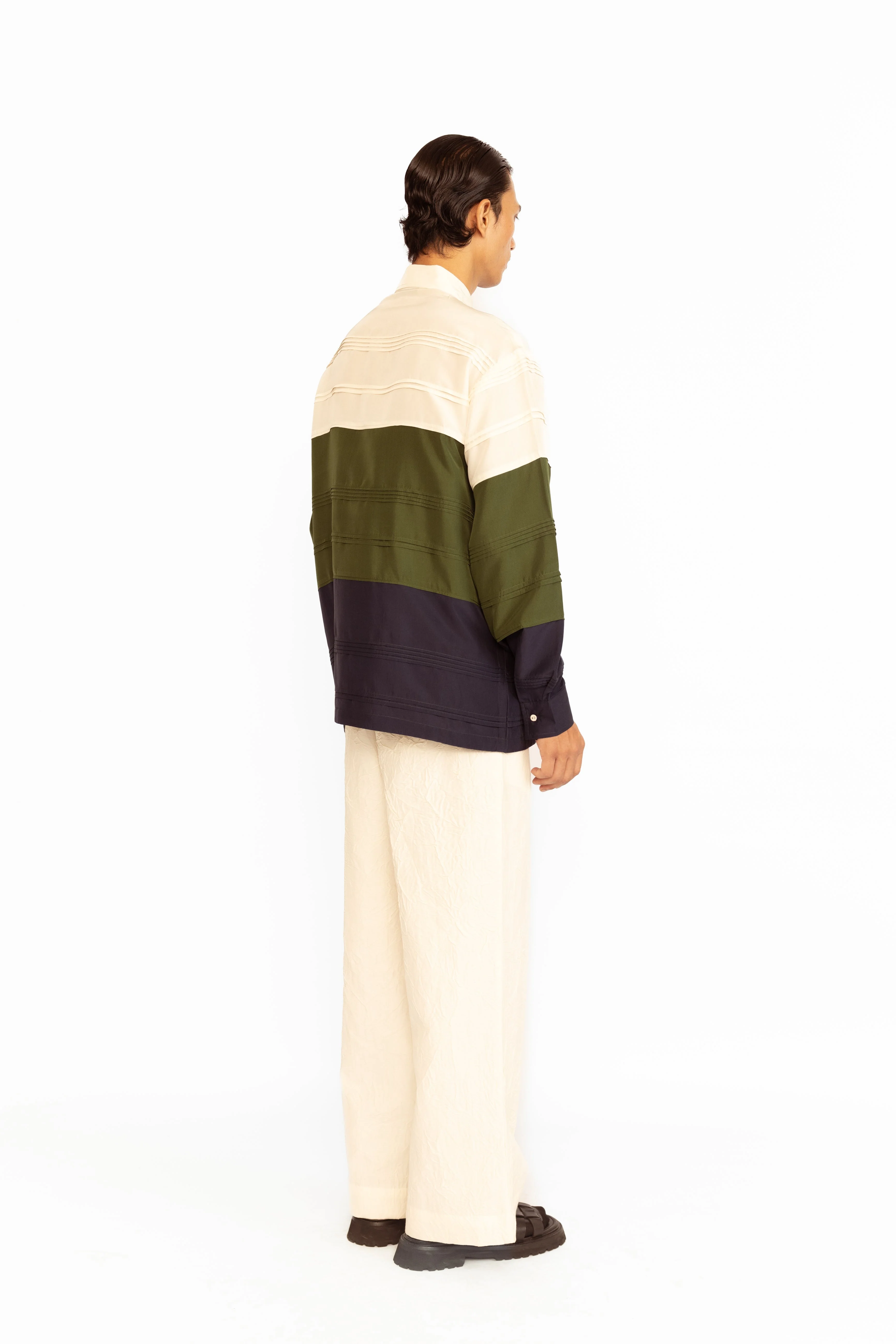 Asher Silk Shirt - Ivory, Olive Green & Navy - Image 5