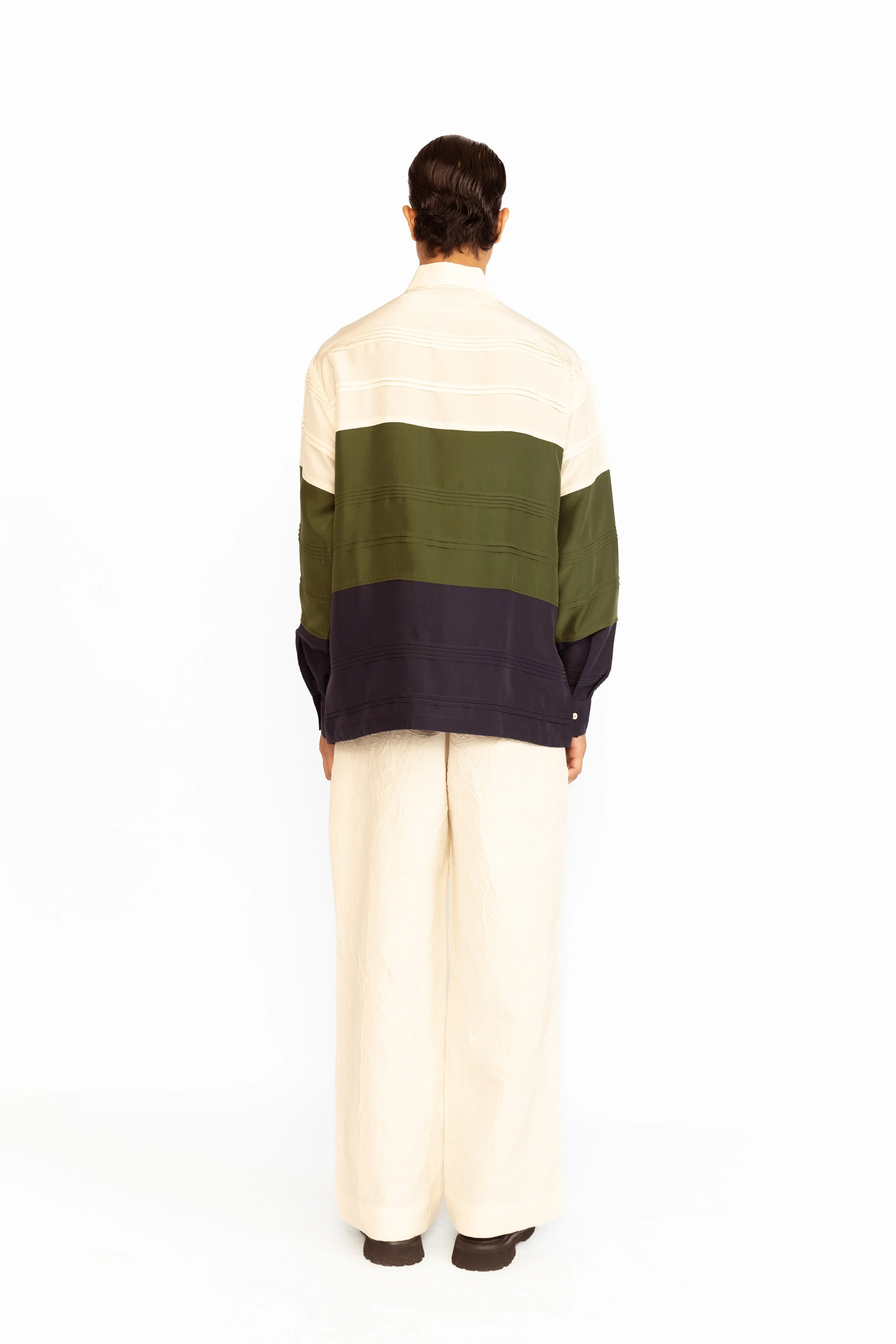 Asher Silk Shirt - Ivory, Olive Green & Navy - Image 6