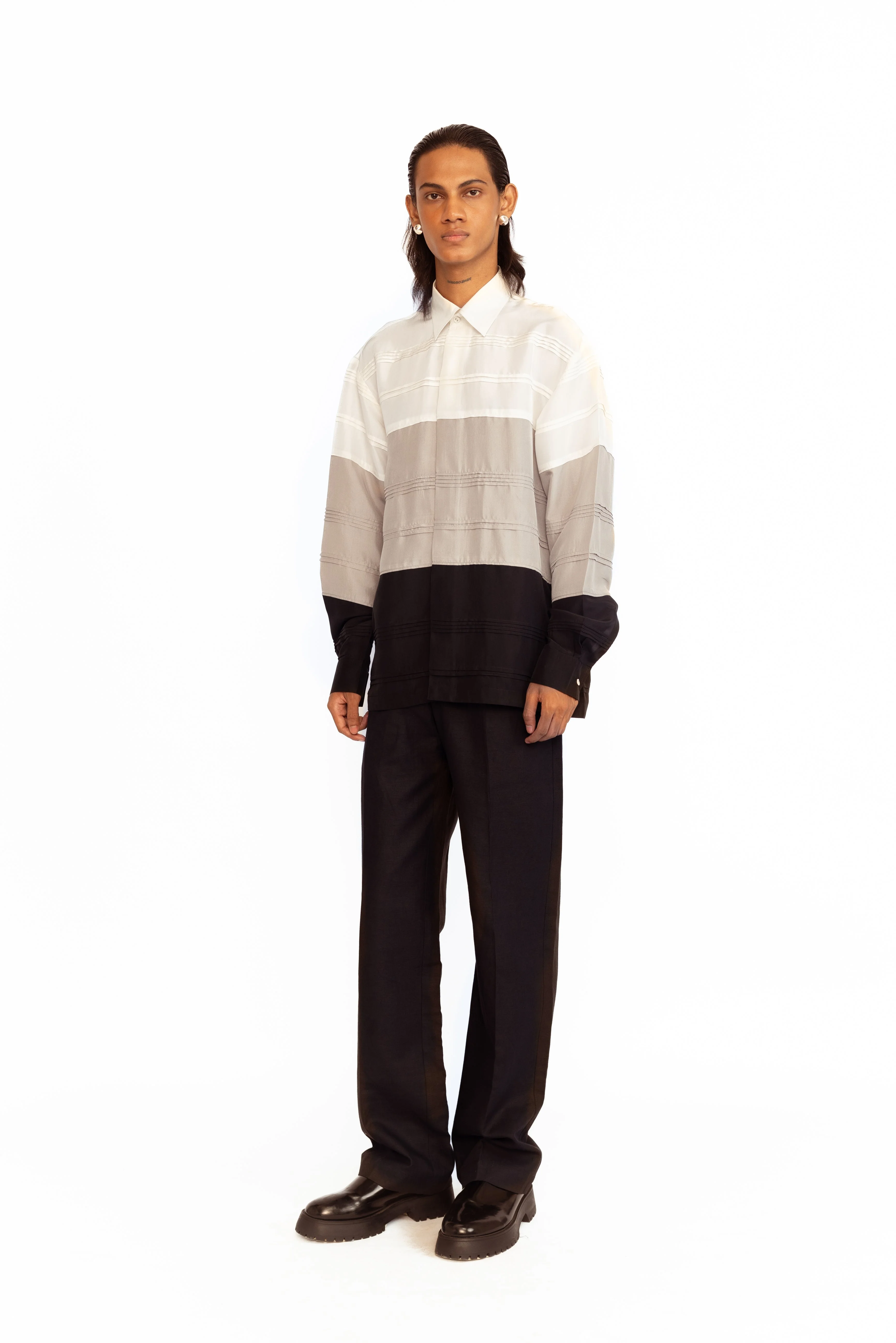 Asher Silk Shirt - Ivory, Silver & Black - Image 3