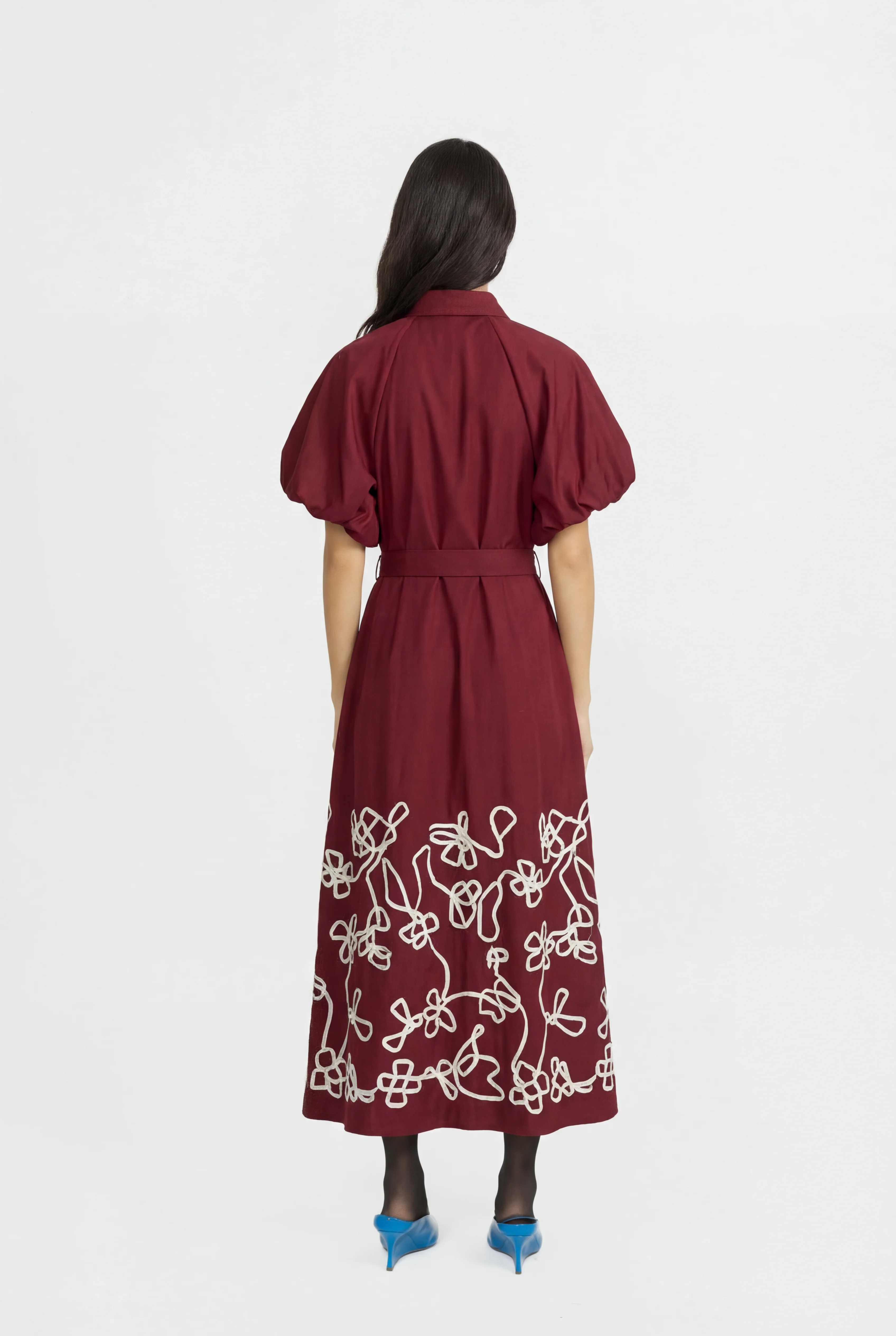 Simone Embroidered Dress - Maroon - Image 3